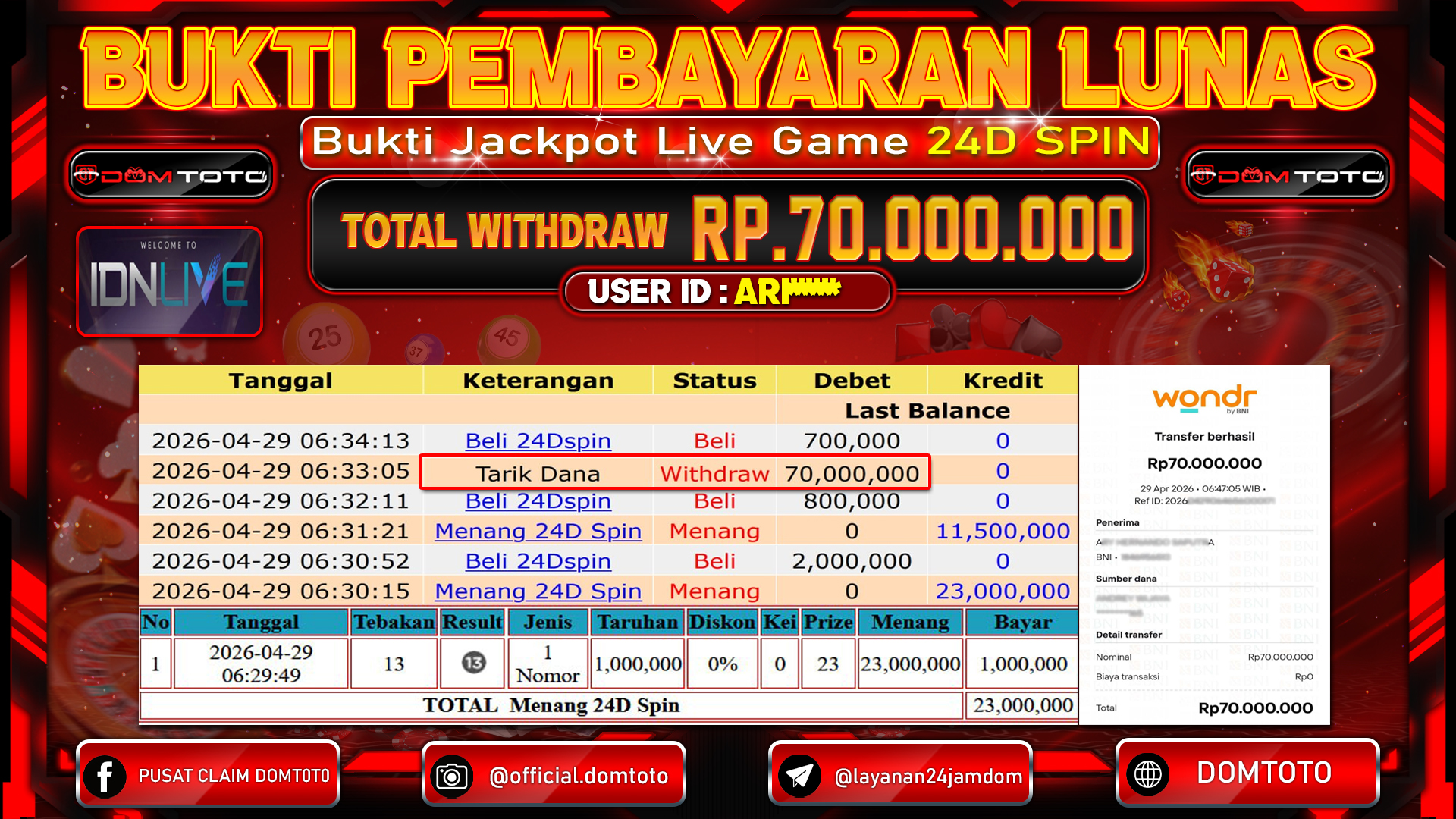 JACKPOT LIVEGAMES  24D Spin 29 APRIL 2026
